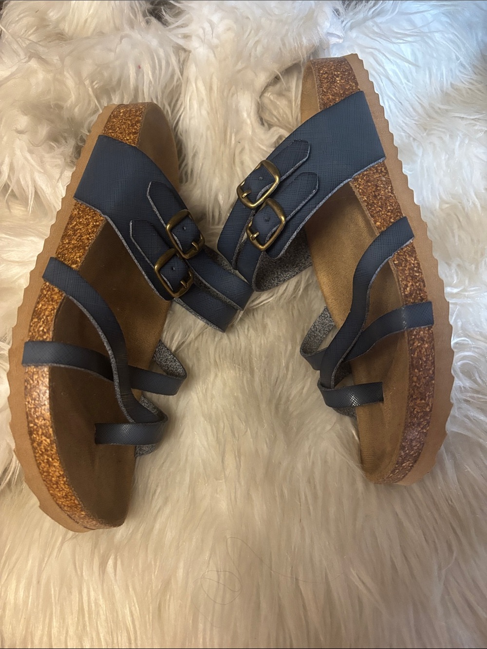 BJORNDAL Beach Blue Leather Sandals Flip Flop Shoes Women’s Sz 7 - Picture 4 of 6